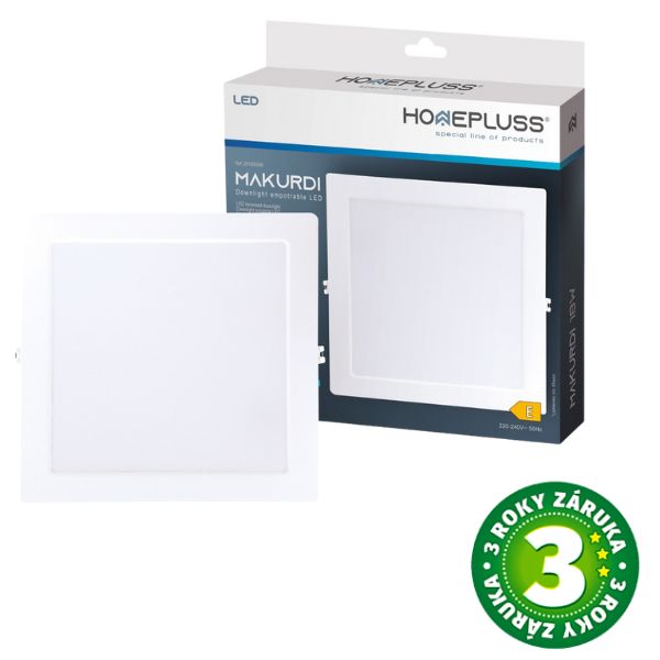 Vestavný LED panel 18W 1600lm, studená, čtvercový, 22cm, 3 roky
